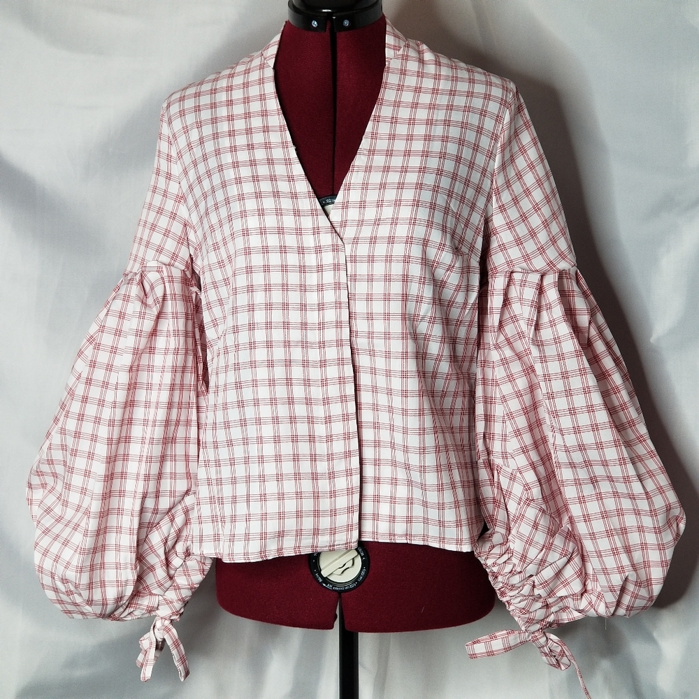 Red Puff Sleeve Blouse Top